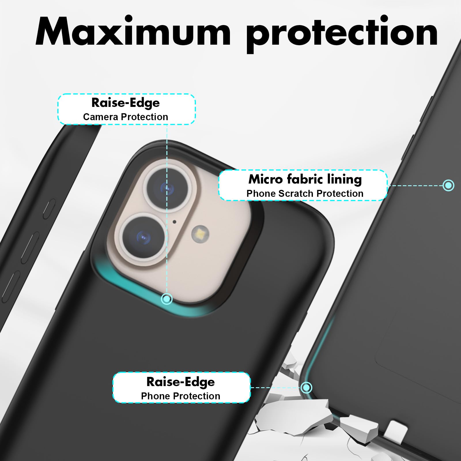 Cover Batteria per iPhone 16, Vera 8500 mAh, Sottile Custodia di Ricarica Espansa Ricaricabile, Custodia Protettiva Portatile con Batteria per iPhone 16 (6.1 Pollici) - Nero