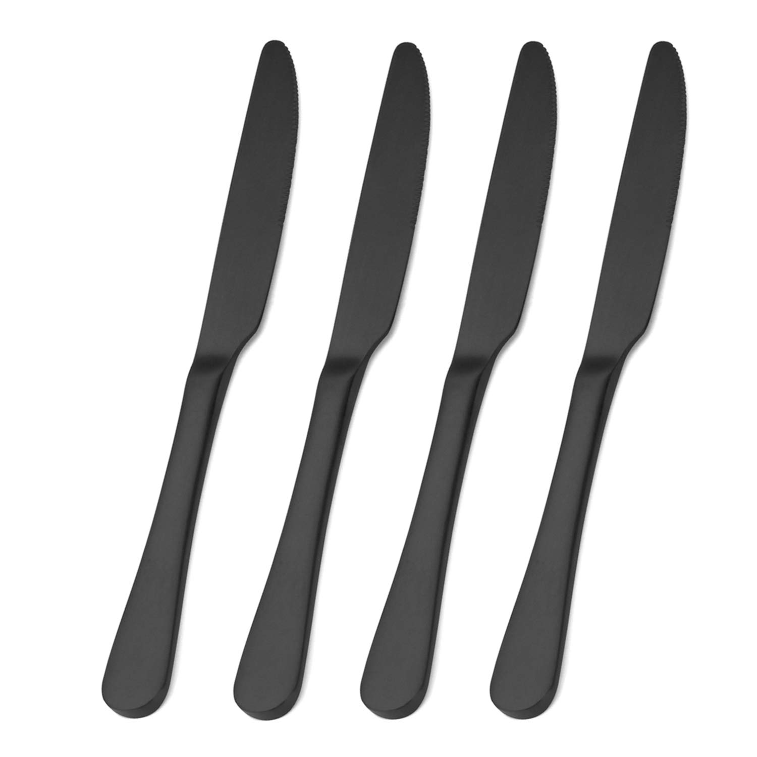 Matte Black Stainless Steel Dessert Spoons with Round Edge, Set of 4 (Matte Black Dinner Knife, 4-Piece)