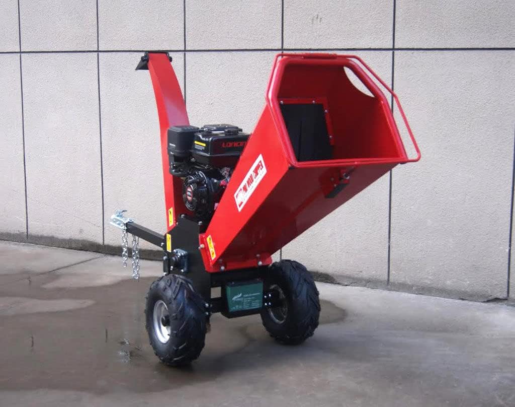 18HP 457CC Gasoline Powered Wood Chipper Mulcher with Electric Start + Battery, Red