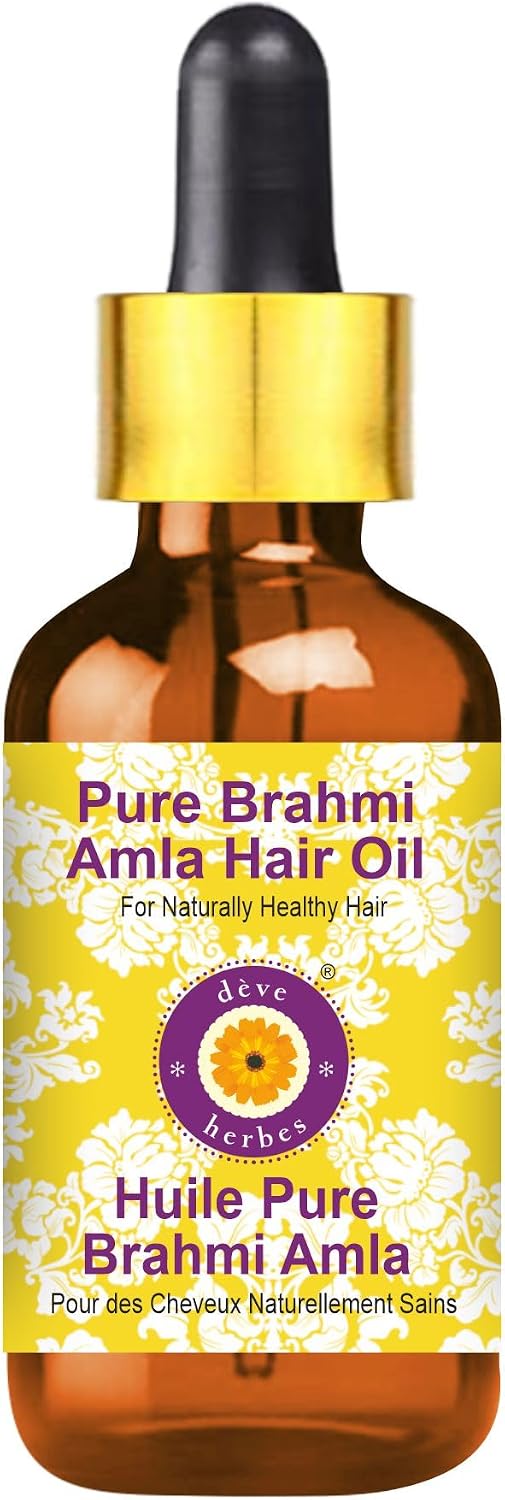 dève herbes Brahmi Amla Hair Oil with Glass Dropper | Infused | Pure | Non-Sticky | Lightweight | for Facial Care | Men & Women | 10ml (0.33 oz)