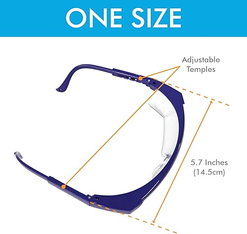 Miniatura 3 de Millennial Essentials Gafas de seguridad protectoras ajustables con lente envolvente transparente, antivaho y resistentes a los arañazos (1, azul)