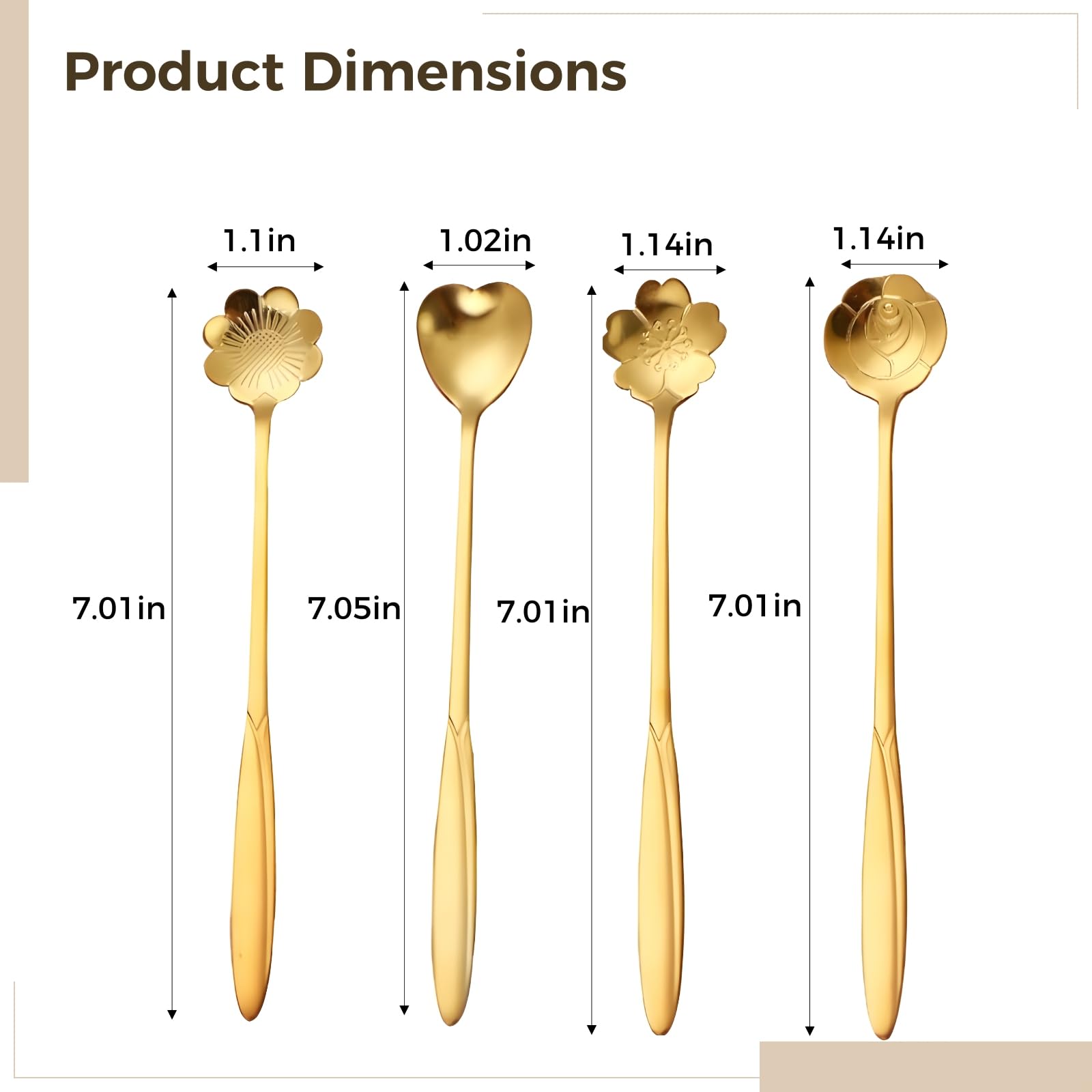 Lot de 80 cuillères à café à manche court en acier inoxydable, motif fleur de cerisier finition or, 4 styles créatifs de tête de cuillère, excellentes pour les desserts, le thé et les célébrations