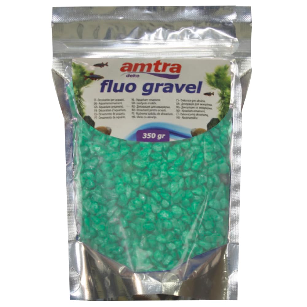 Amtra Fluo Gravel - Decorativo per Acquario, Ghiaia ceramizzata per fondale, per Acquario di Acqua Dolce e salata, Privo di polveri, Verde, 350 G