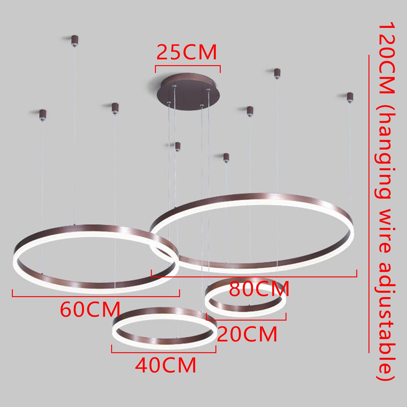 Moderna lampada a sospensione a LED, 4 anelli collezione di vernice oro, applique a sospensione a luce regolabile Lampadario a soffitto moderno, dimmerabile con telecomando 3000K-6000K - 68W (