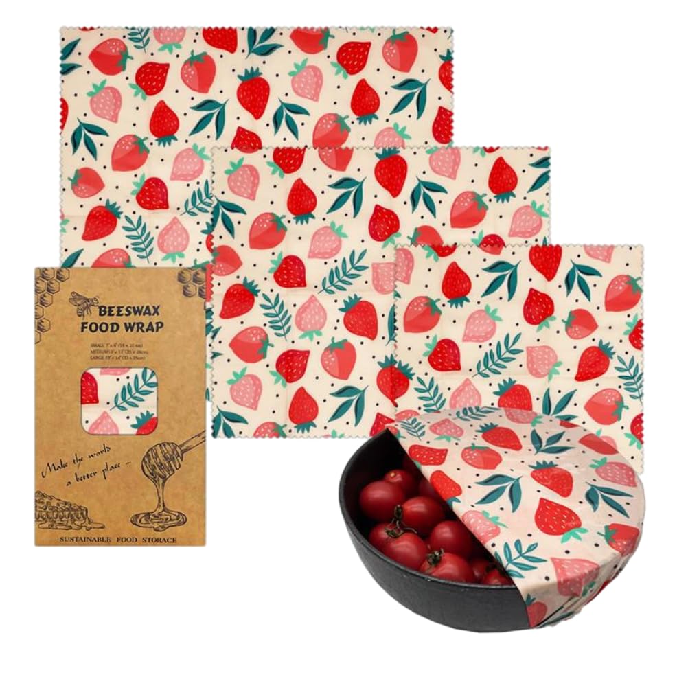 Ubxvamm Set di 3 involucri multiuso per alimenti in cera d'api, riutilizzabili, in cotone robusto, accessorio per la casa per la freschezza della cucina