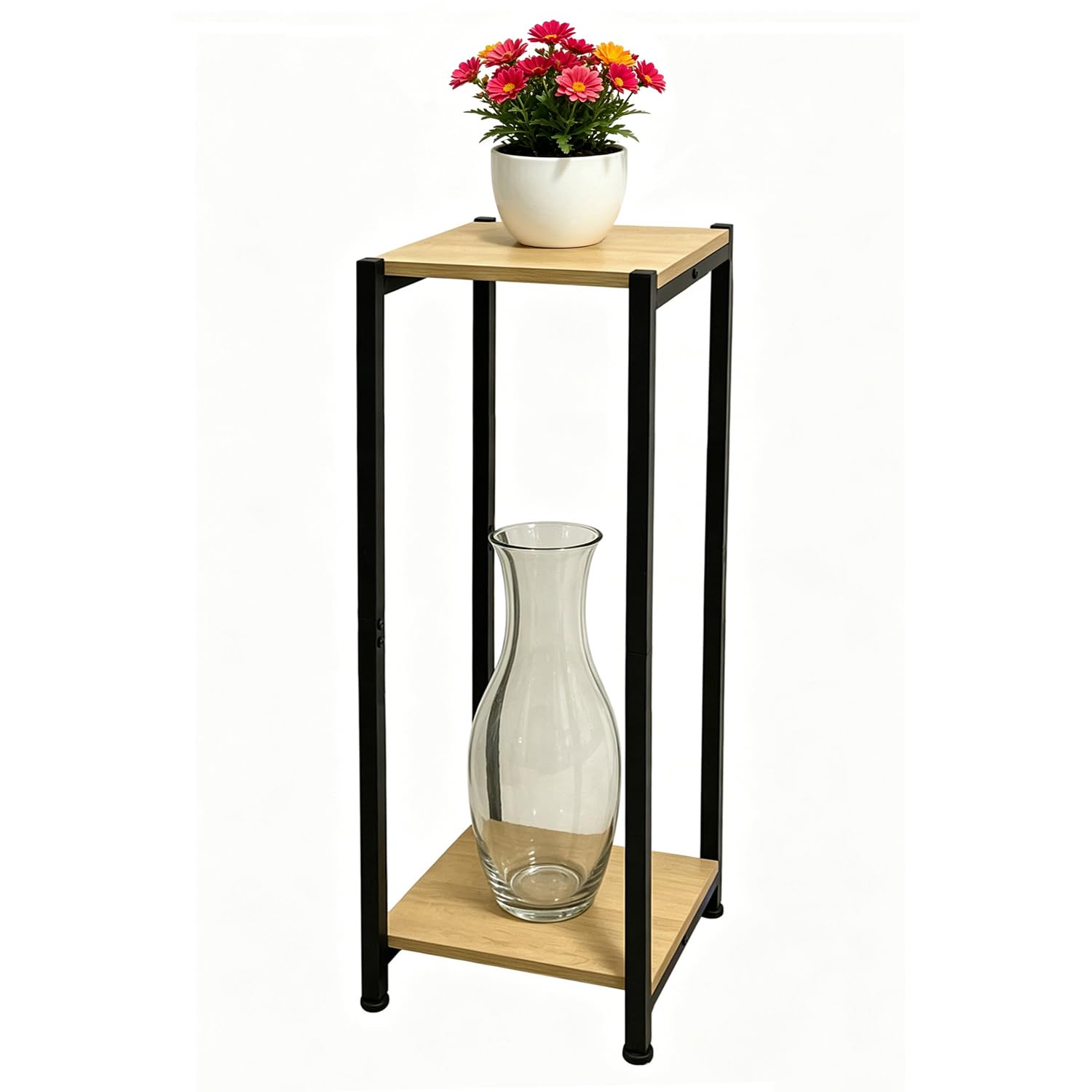 Zoapion 31 Inch Tall Plant Stand,Plant Stands Indoor,2 Tier Heavy Duty Metal and Wooden Flower Stand for Multiple Plants,Yellow Oak and Black