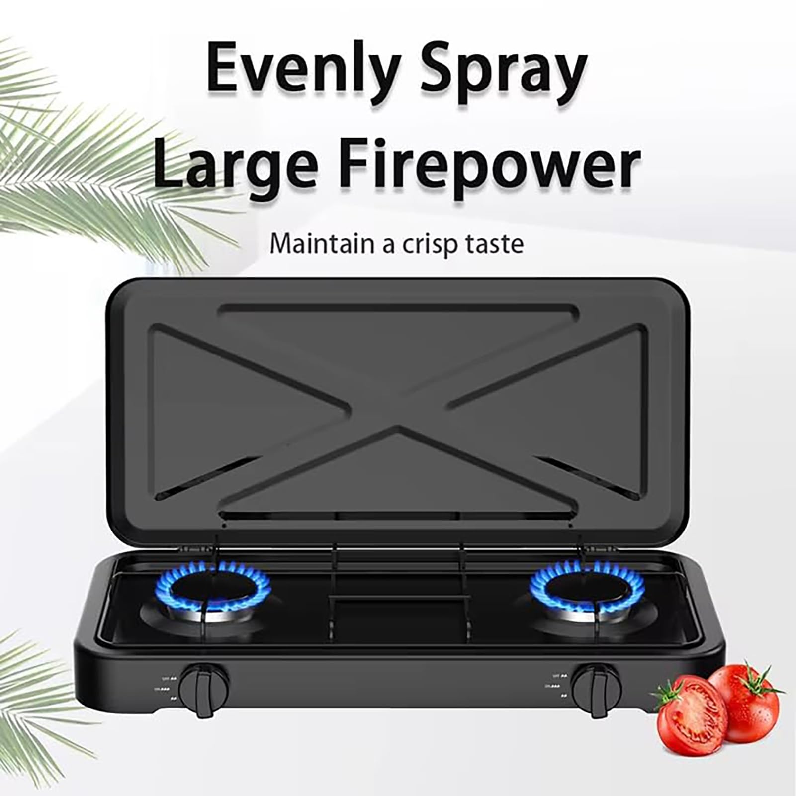 Przenośna kuchenka kempingowa, dwupalnikowa kuchenka LPG z pokrywką, 4,4 kW, regulowana regulacja temperatury, automatyczny system zapłonowy na kemping, piknik, grill