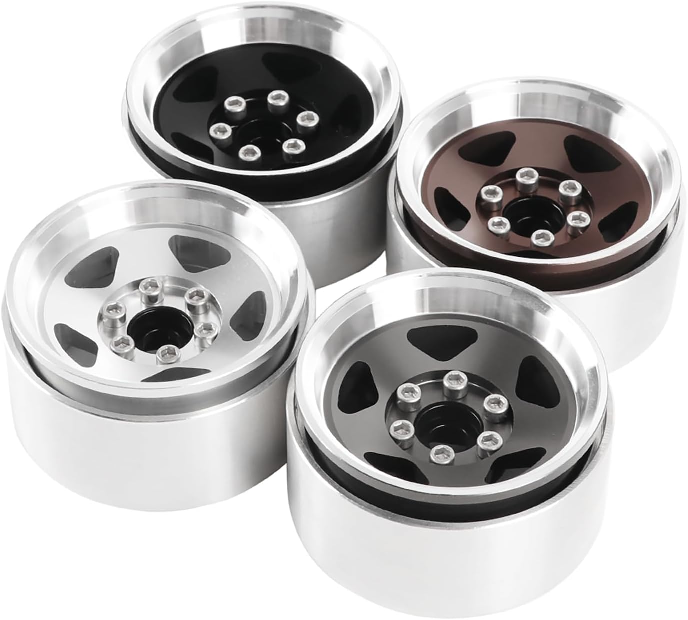 4PCS 1.9Inch Beadlock Wheel Aluminum Alloy 5Spoke Wheel Rim Hub for 1/10 RC Rock Crawler Car for Axial SCX10 90046 AXI03007 TRX4 D90 VS4-10 Gen8 MST Upgrade Parts Accessories (Silver)