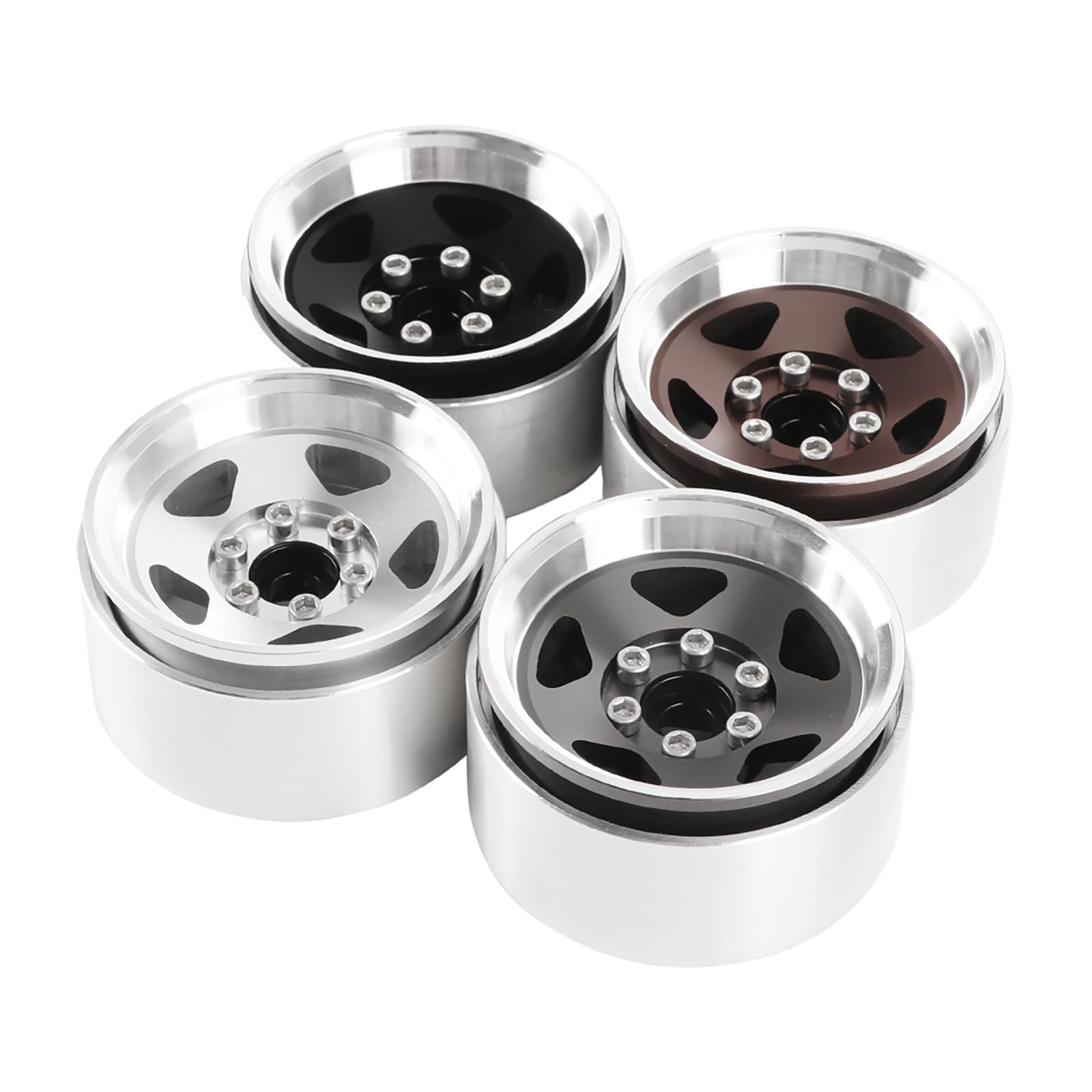 KINGCOO 4PCS 1,9 Zoll Beadlock Felgen 5Spoke Aluminium Metall Rad Felgennabe für 1/10 RC Rock Crawler Auto für Axial SCX10 TRX4 D90 MST VS4-10 Redcat Gen8 Enduro Upgrade Teile Zubehör (Silber)