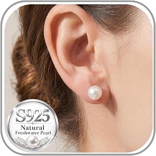 S925 Silver Natural Freshwater Cultured Pearl Stud Earrings Women,5.5-10mm
