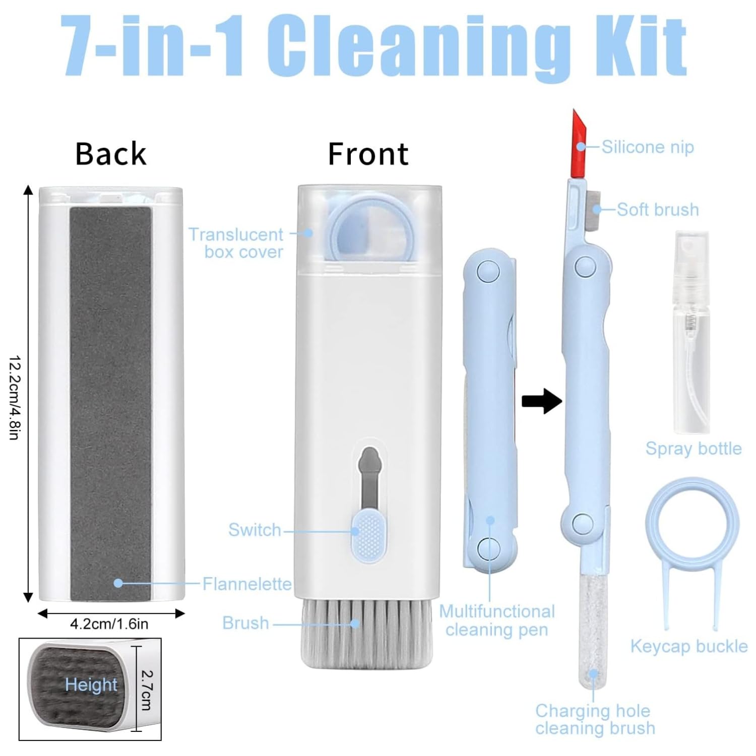 7 in 1 Multi-Function Laptop Cleaning Brush/Keyboard Cleaning kit/Gadget Cleaning kit Gap Duster Key-Cap Puller for Laptop,Monitor,Keyboard and Earphones with Spray Bottle 2