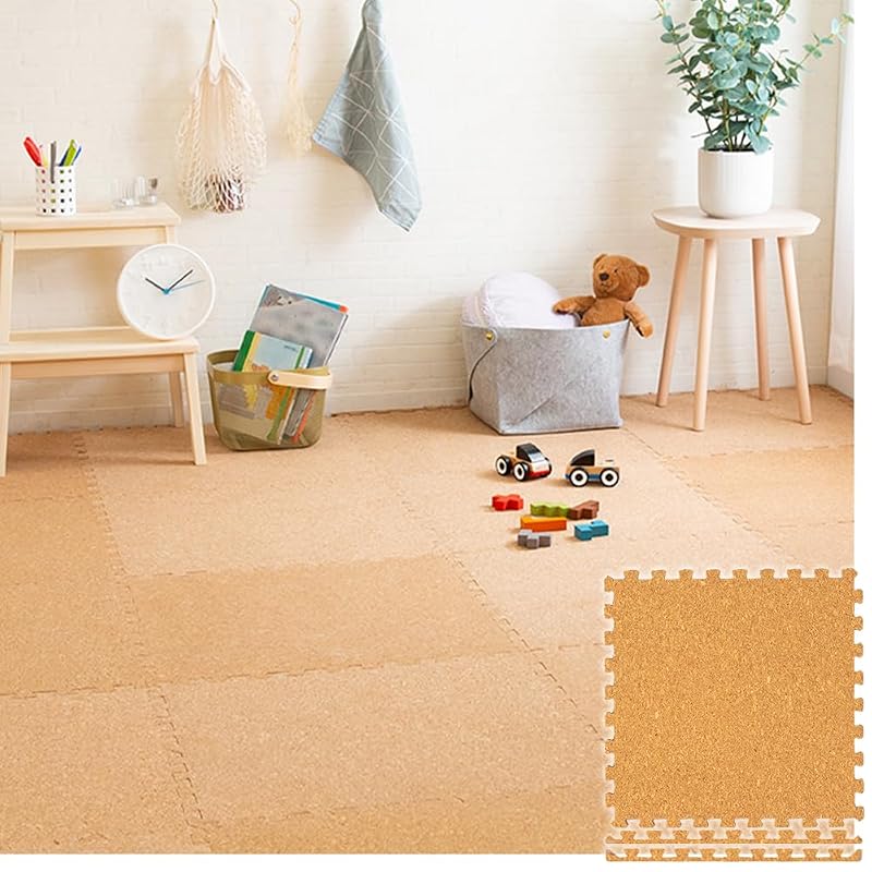 Tapete modular de cortiça para caixa de areia de gatos Iris Ohyama, 8 mm, COJTM-4508, Natural, pacote com 4