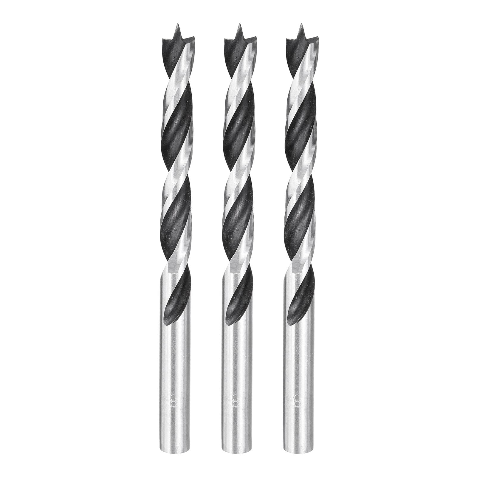 sourcing map 3pcs Brad Point Drill Bits 8mm(5/16") Dia Straight Round Shank Metric Brad Point Spiral Twist Drill Bits for Softwood Hardwood Plywood Plastic Rubber, Silver Tone โ image 1