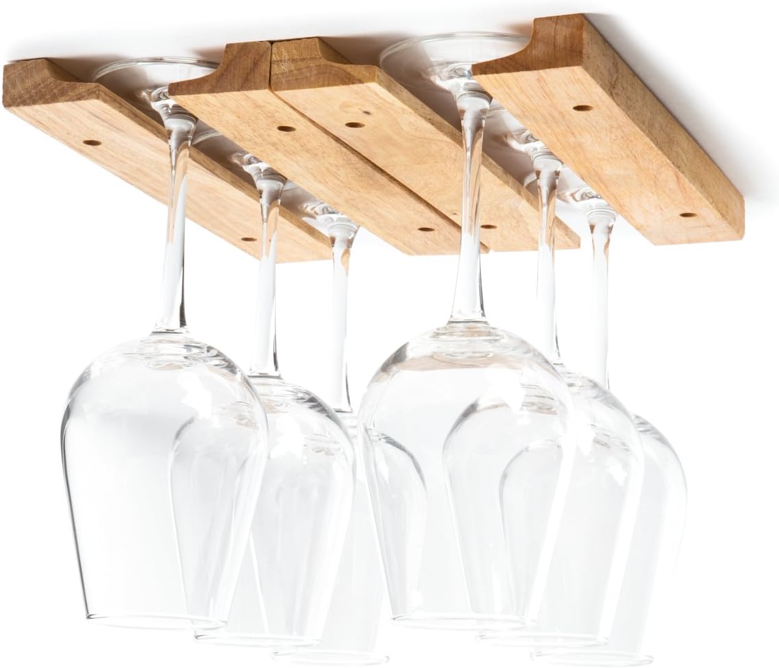 Fox Run Mounted Under Cabinet Wooden Wine Glass Holder Rack