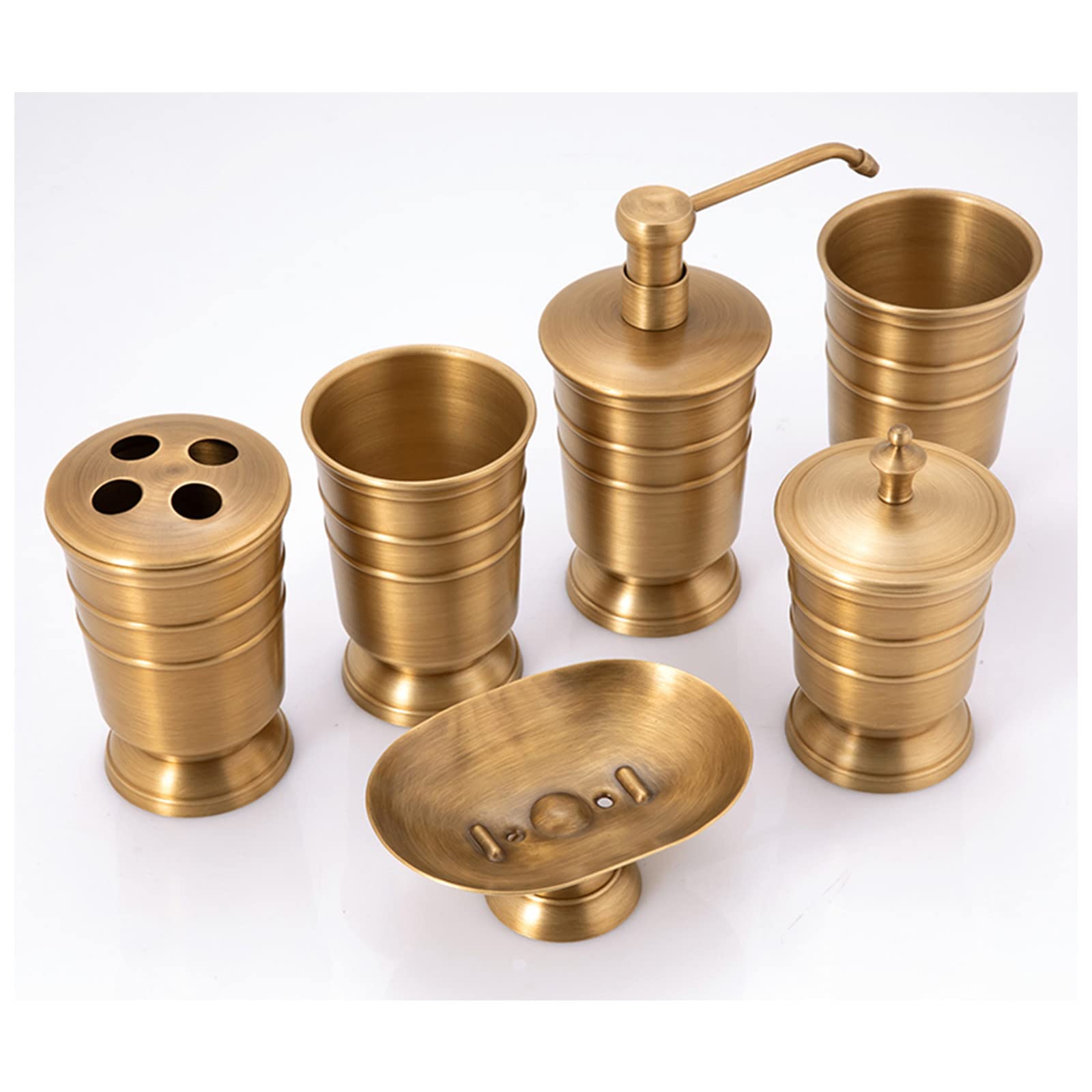 Juegos de Accesorios de baño, Cobre Acesorios Cuartos de Baño 6 Piezas con Dispensador Jabon Baño, Jabonera Baño, Porta Cepillo de Dientes, para Champú, Antiguo Oro