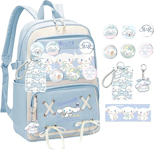 Miniatura 2 de Mochila linda de anime para estudiantes, bolsa de viaje casual de dibujos animados para niños y niñas, mochila de temporada escolar (azul claro)