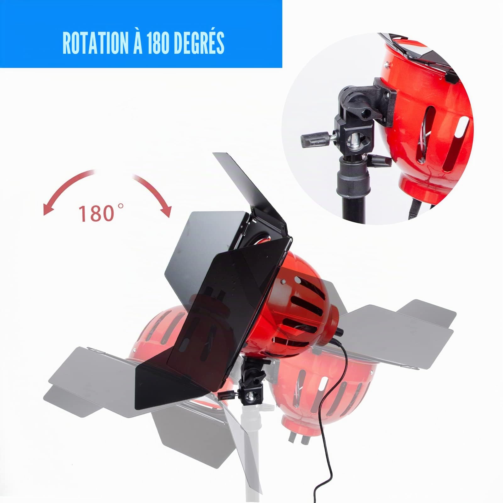 Projecteur Pro pour Studio Photo Vidéo Redhead Red Head Lampe Rouge Lumière 800W Mandarine Eclairage Continu Dimmer 3200K et 2m Trépieds pour Photographie Film Youtube Interviews