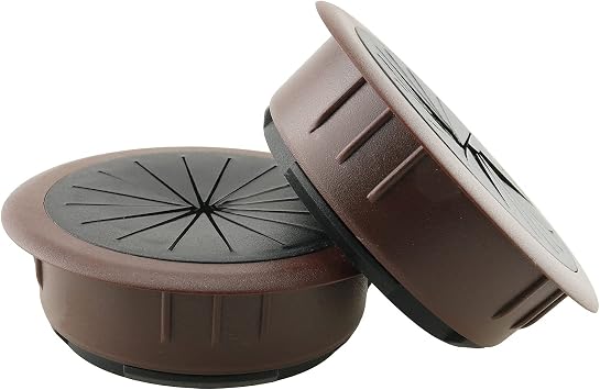 HJ Garden 2PCS 60mm Flexible Desk Grommet Desk Cord Grommets Wire Cable Hole Cover for Office PC Desk Cable Cord Cover, Brown