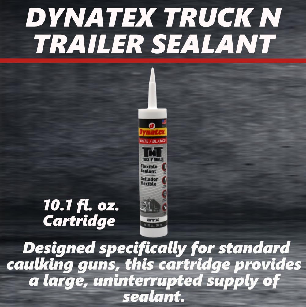 Dynatex Truck N Trailer White Flexible Sealant 10.1 oz Caulk Tube - Ultra Synthetic, Primerless Adhesion, All-Weather, Permanent Elastic Seal (8-Pack)
