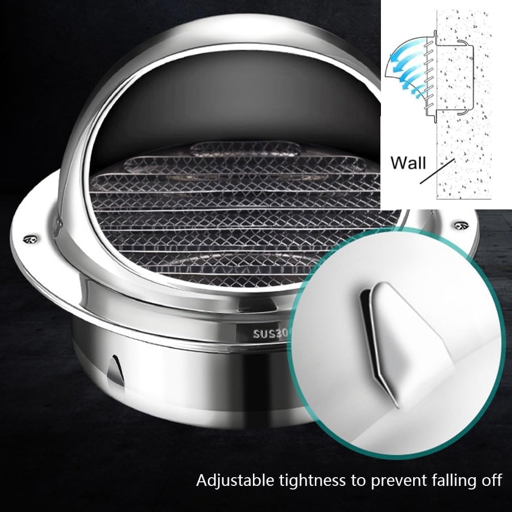 Round Wall Vent Cap 304 Stainless Steel Air Vent Ventilation Outlet Vents Cover 2" 3.9" 5.9" 7" 9.8" 11.8" Soffit Exhaust Hood
