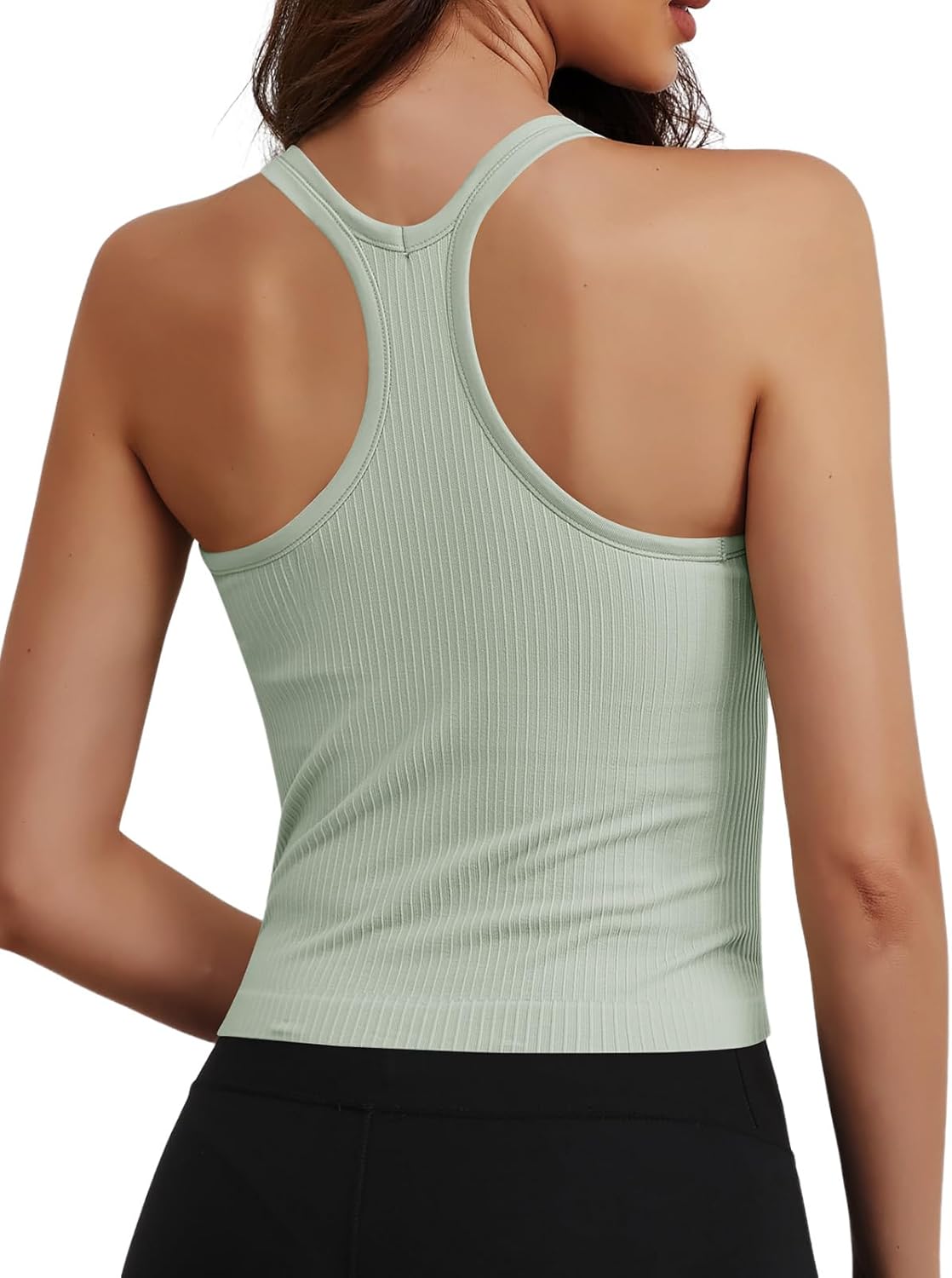 Built in Bra Tank Tops for Women Scoop Neck Longline Workout Tank Top Ribbed Seamless Yoga Racerback Tank Shirts - Image 4