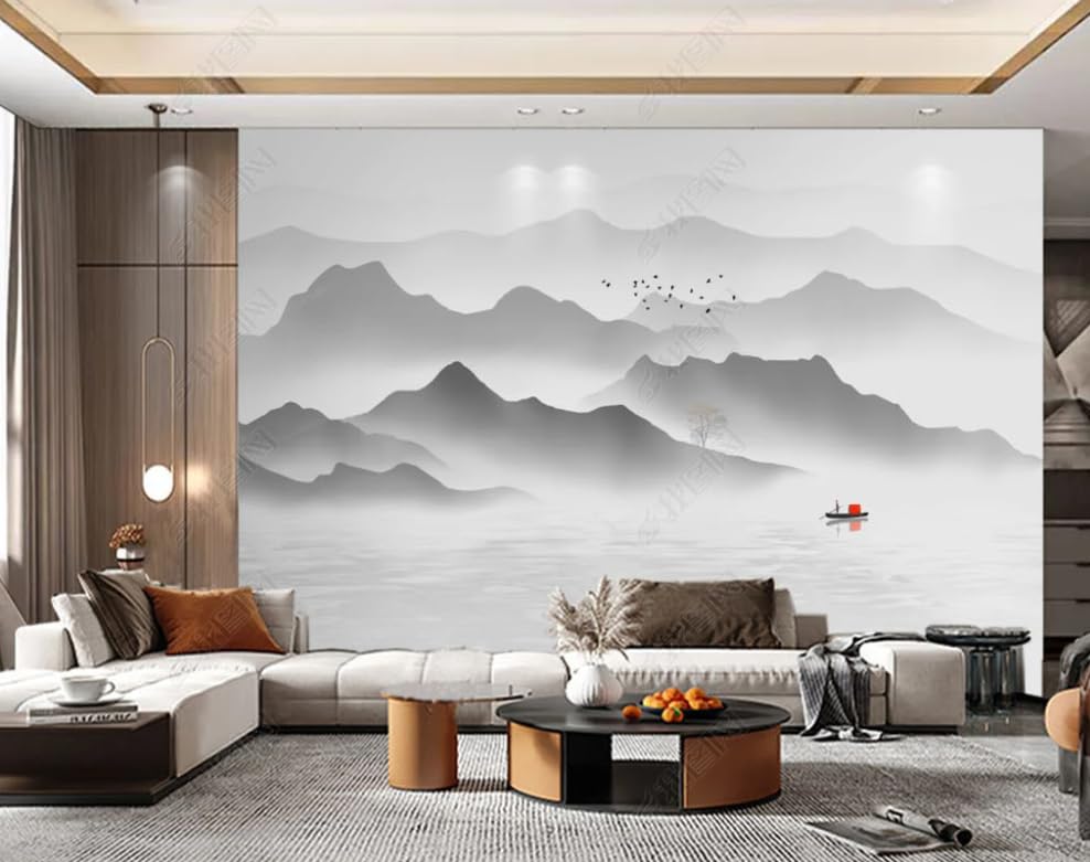Papier peint intissé paysage chinois pour ambiance zen de chambre et salon