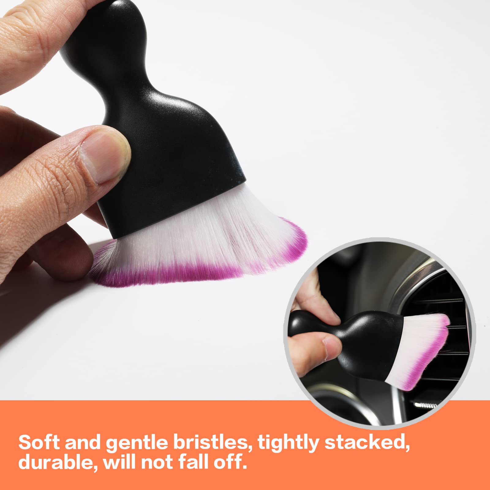 Car Interior Detailing Brush,Ultra-Soft Car Detailing Brushes,Car Interior Cleaning Tool Car Brushes for Detailing,Curved Design Car Detailing Brush for Cleaning Panels,Air Vent,Leather (Black&Purple)