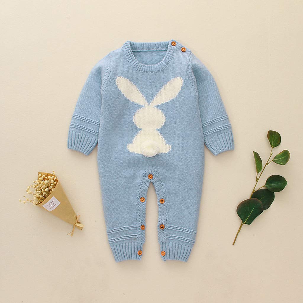RNTOP Unisex Easter Clothes Infant Knitted Sweater Romper Jumpsuit Baby Girl Boy Long Sleeve (Light Blue, 18-24 Months)