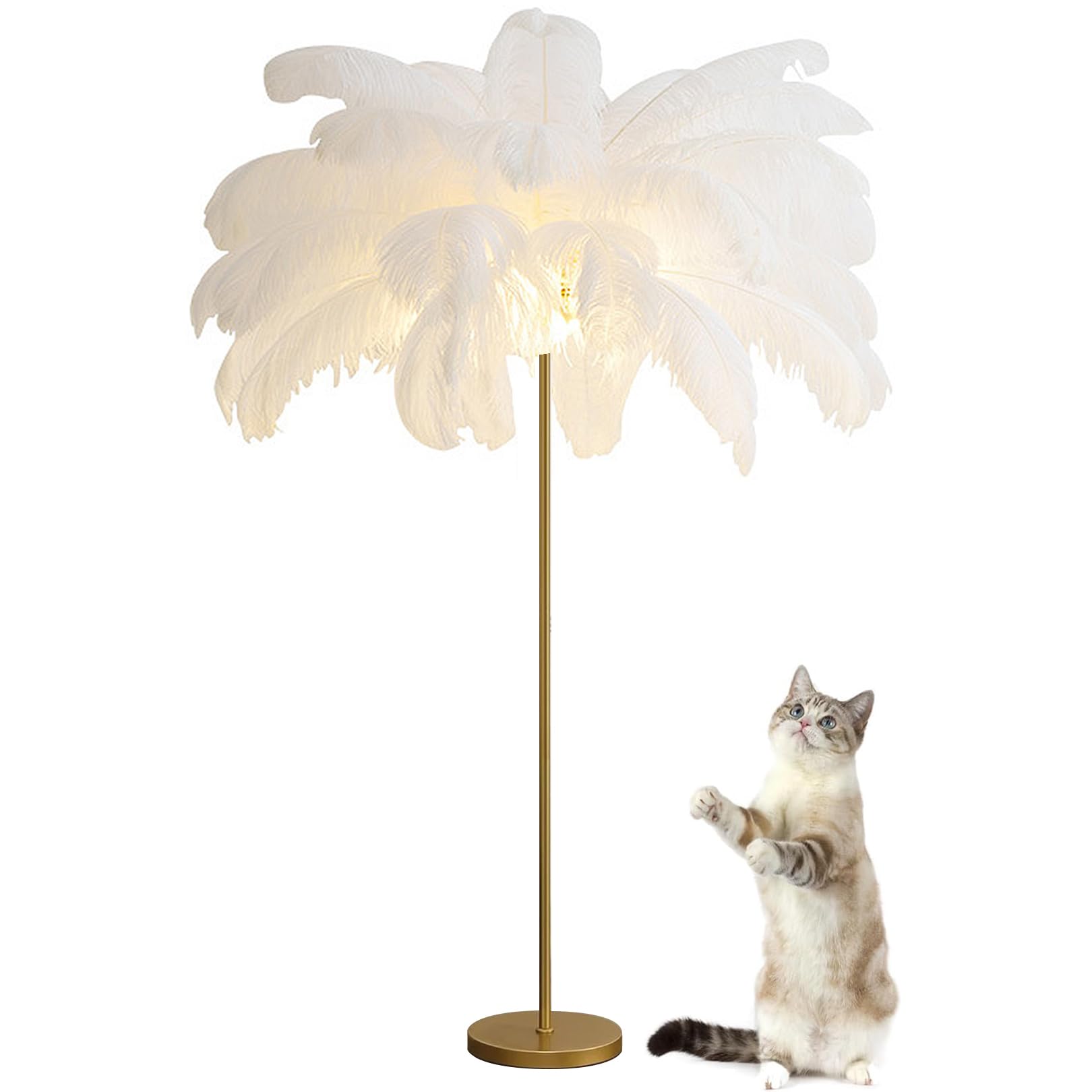 Lampadaire en plumes d'autruche moderne avec lampe de lecture et interrupteur pied