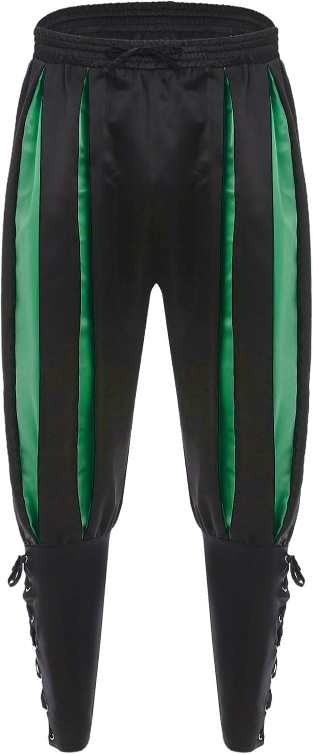 easyforever Men's Viking Pirate Harem Pants Color Block Ankle Banded Trousers Renaissance Costume