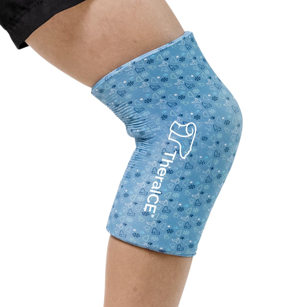 TheraICEJunior Knee Ice Pack Wrap Compression Sleeve for Injuries, Reusable Gel Cold Packs Brace Also for Ankle & Calf - Flexible Cold Wrap Recovery for Meniscus, ACL, MCL Pain Relief (X-Small)