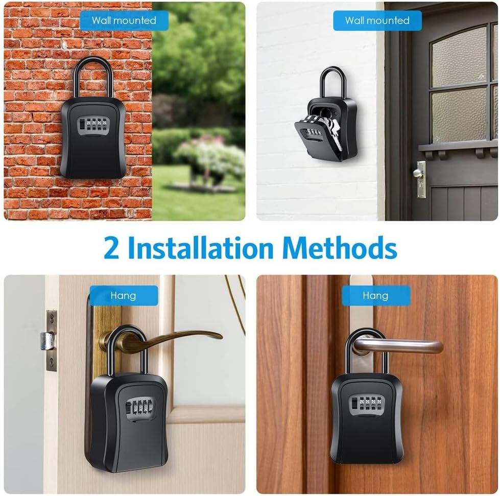 JSEIAJB Password Key Box Metal Storage Lock Outdoor Weatherproof Wall Mount 4 Digit Combination Lockbox Safe(E)