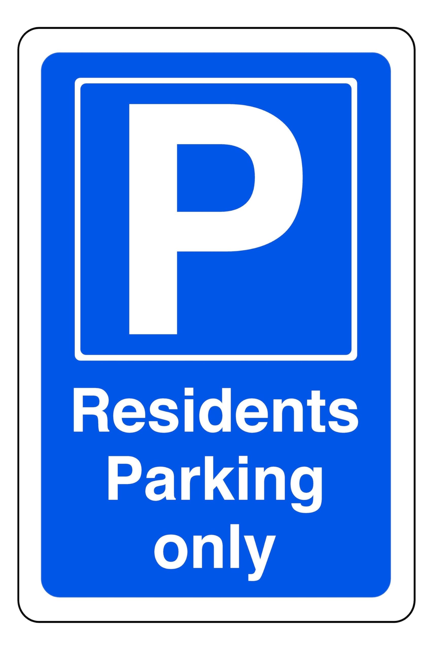 Residents Parking Only - safety sign - 1.2mm Rigid plastic for indoor/outdoor usage (300mm x 200mm) Viewing Distance within 7m.