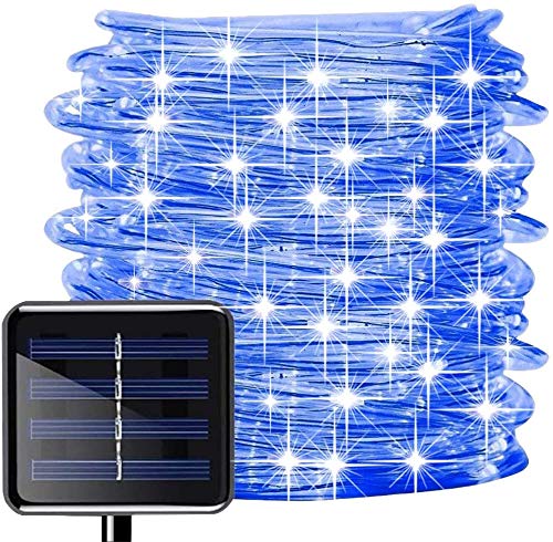 KINGCOO Solar Rope Lights Garden, 12M/39ft 100LED Tube Lighting Waterproof Copper Wire Rope String Lights for Outdoor Indoor Home Garden Patio Party Wedding Christmas Decorations (Blue)