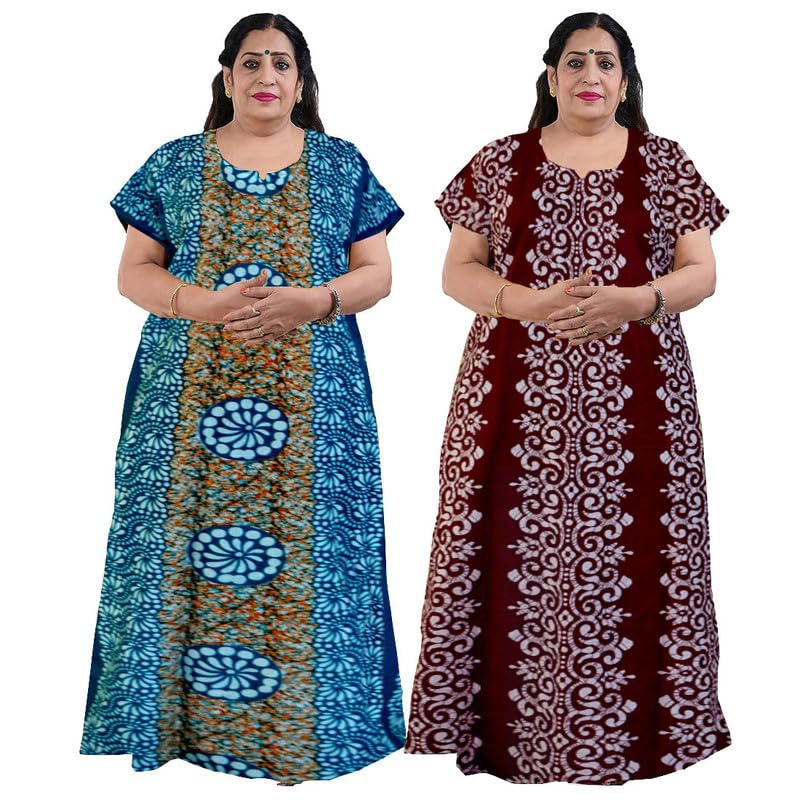Women Casual Floral Printed Multicolor Night Wear Gown/Free Size Nighty/Cotton Nighty Pack of 2_Jumbo-NT8-image-35