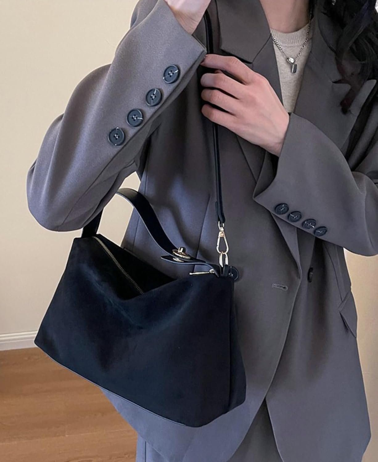 Suede Shoulder Bags For Women Crossbody Bag Suede Tote Bag Satchels Slouchy Work Purses Crescent Handbag Fall Top Handle - Image 3