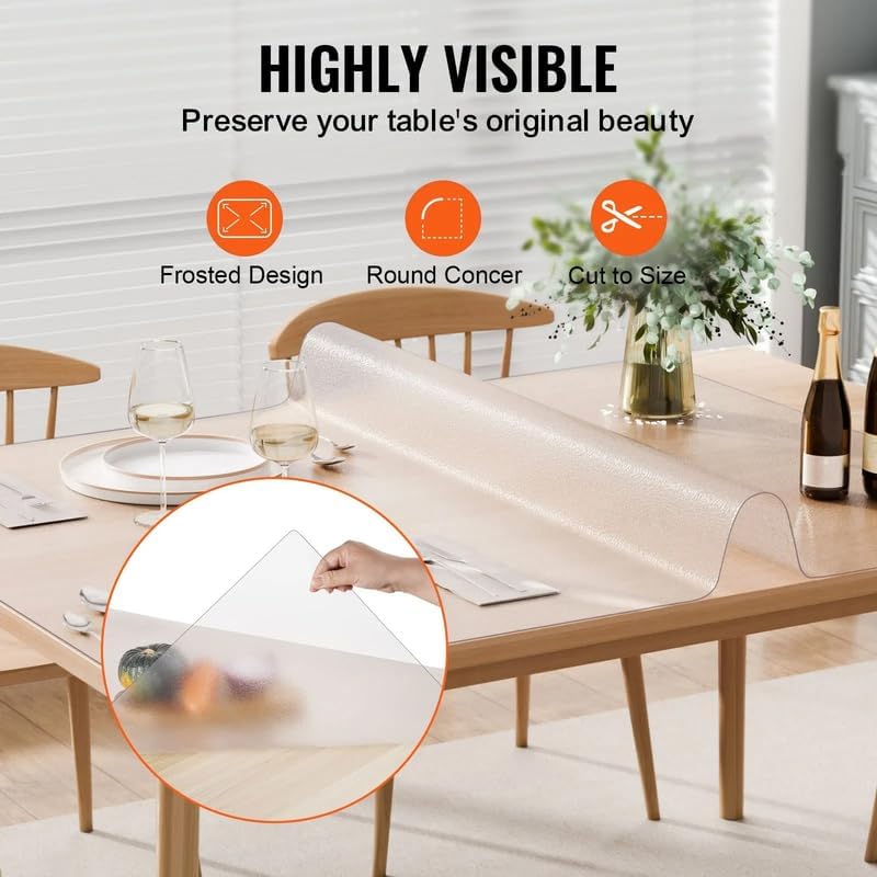 Frosted PVC Table Protector 42x60 in 1.5 mm Thick, Rectangle Clear Desk Mat with Waterproof and Easy-Clean Surface, Scratch & Heat-Resistant Table Cover for Office Dresser Dining Room Night Stand