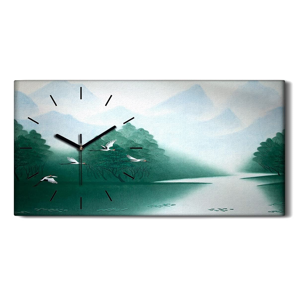 Horloge sur Toile Déco Chambre Adulte Tableau Oiseaux Asiatiques 60x30