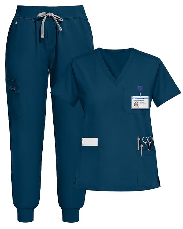 Eipnare Scrubs for Women Set, V-Neck Jogger Set, Caribbean Blue XL Tall by Eipnare - Used condition - US$30.25