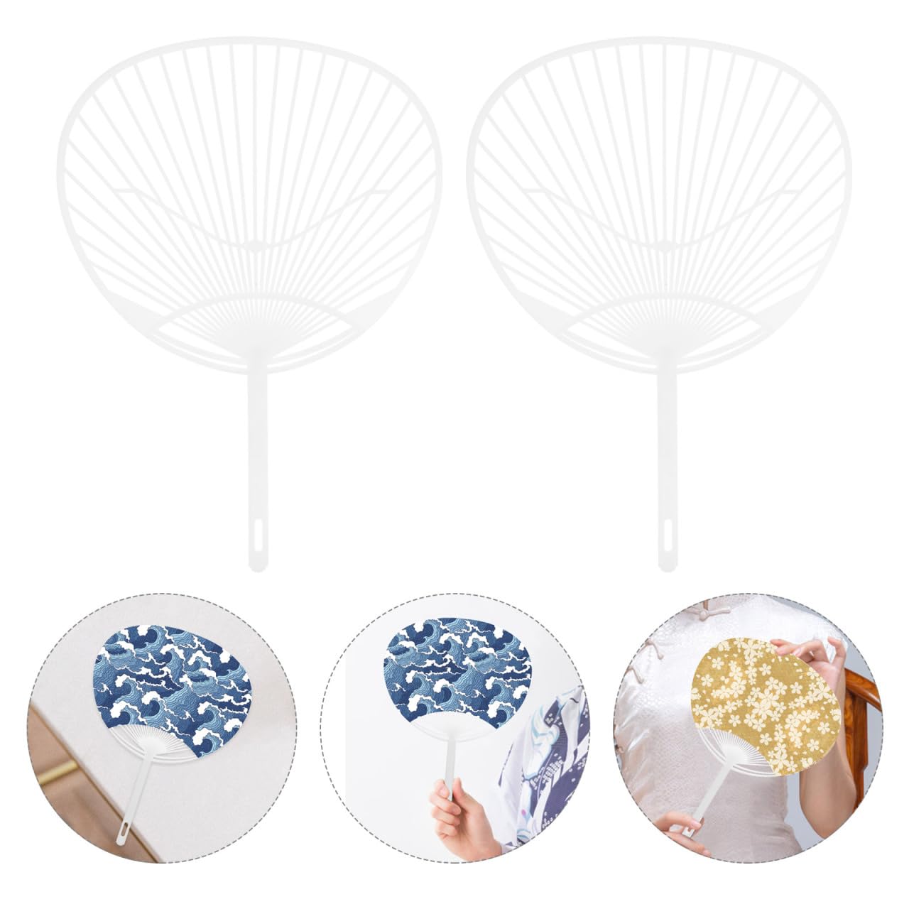 Amosfun Kit Fai da te Telaio Ventilatore Uchiwa 12.80X9.25 Pollici Plastica per Fabbricazione Di Ventilatore Portatile Personalizzato Decorazione Estate