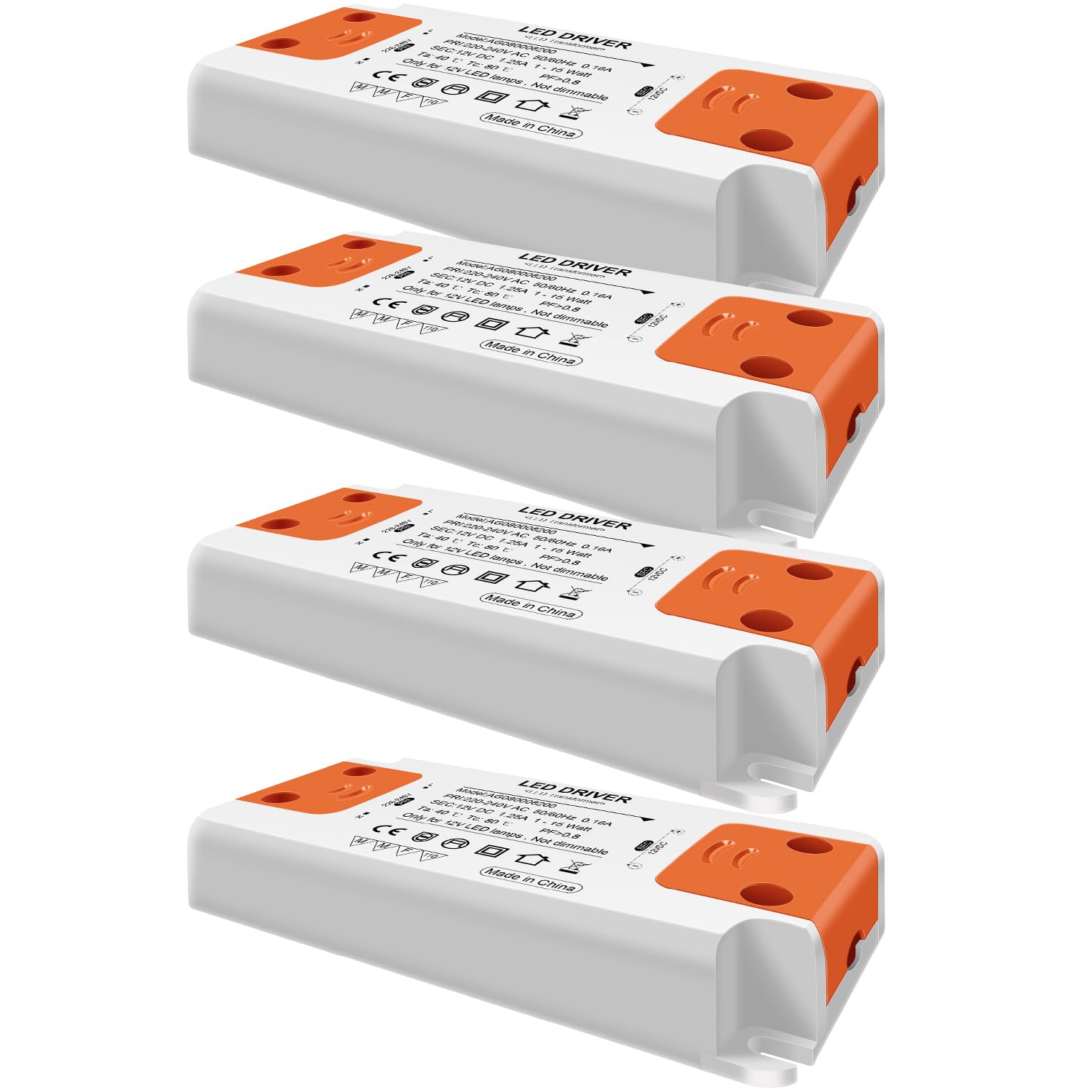 12V LED Driver 15W 1.25A, LED Transformer 230V to 12V LED Power Supply, Constant Low Voltage Adapter Transformers for LED Strip Lights,Cabinet Lights and G4 MR11 MR16 LED Bulbs Ring Doorbell 4 Pack