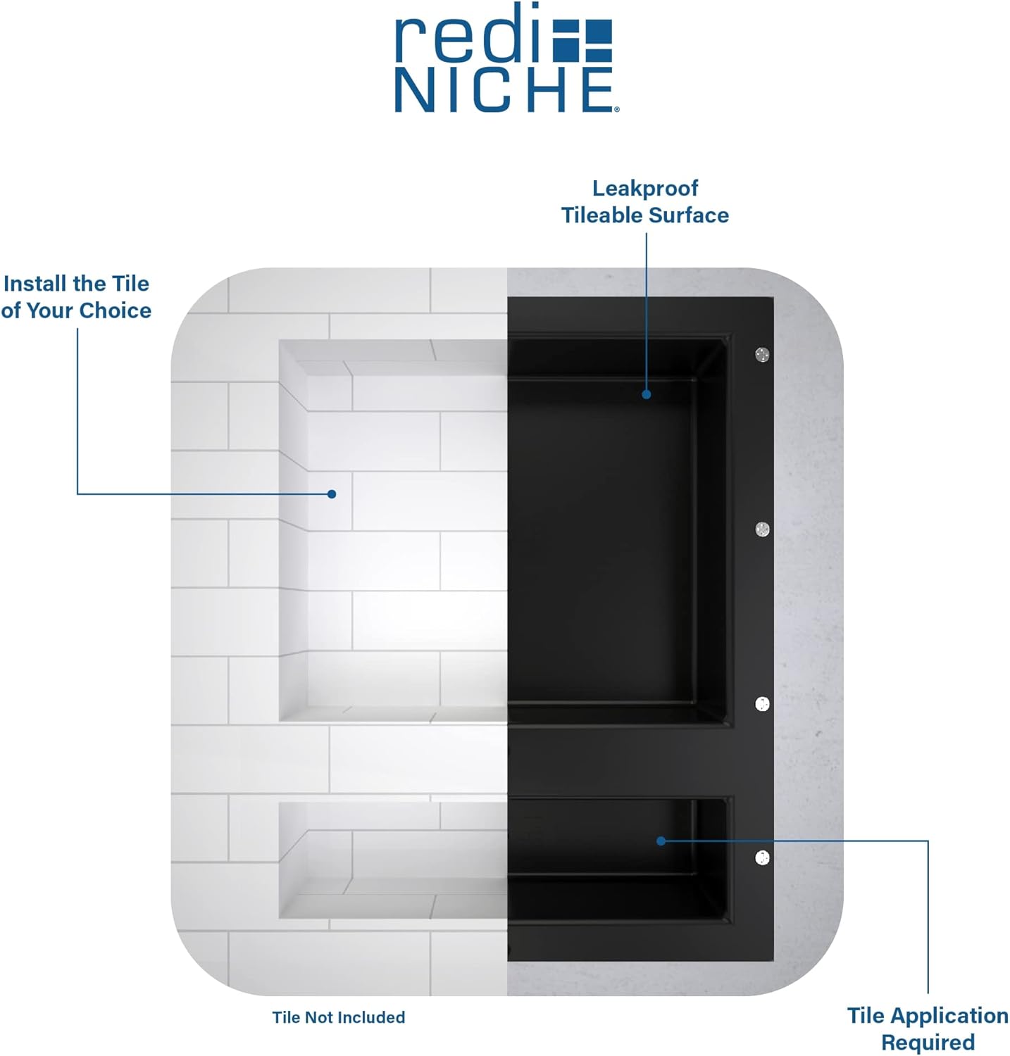 Redi Niche Triple Niche Recessed Shower Shelf- Black, Three Inner Shelves, 32-Inch Width x 20-Inch Height x 4-Inch Depth