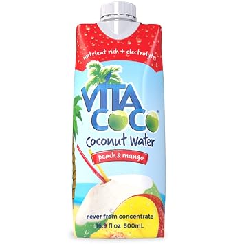 Vita Coco Coconut Water, Peach Mango - Naturally Hydrating Electrolyte Drink - Smart Alternative to Coffee, Soda, and Sports Drinks - Gluten Free - 16.9 Ounce Single