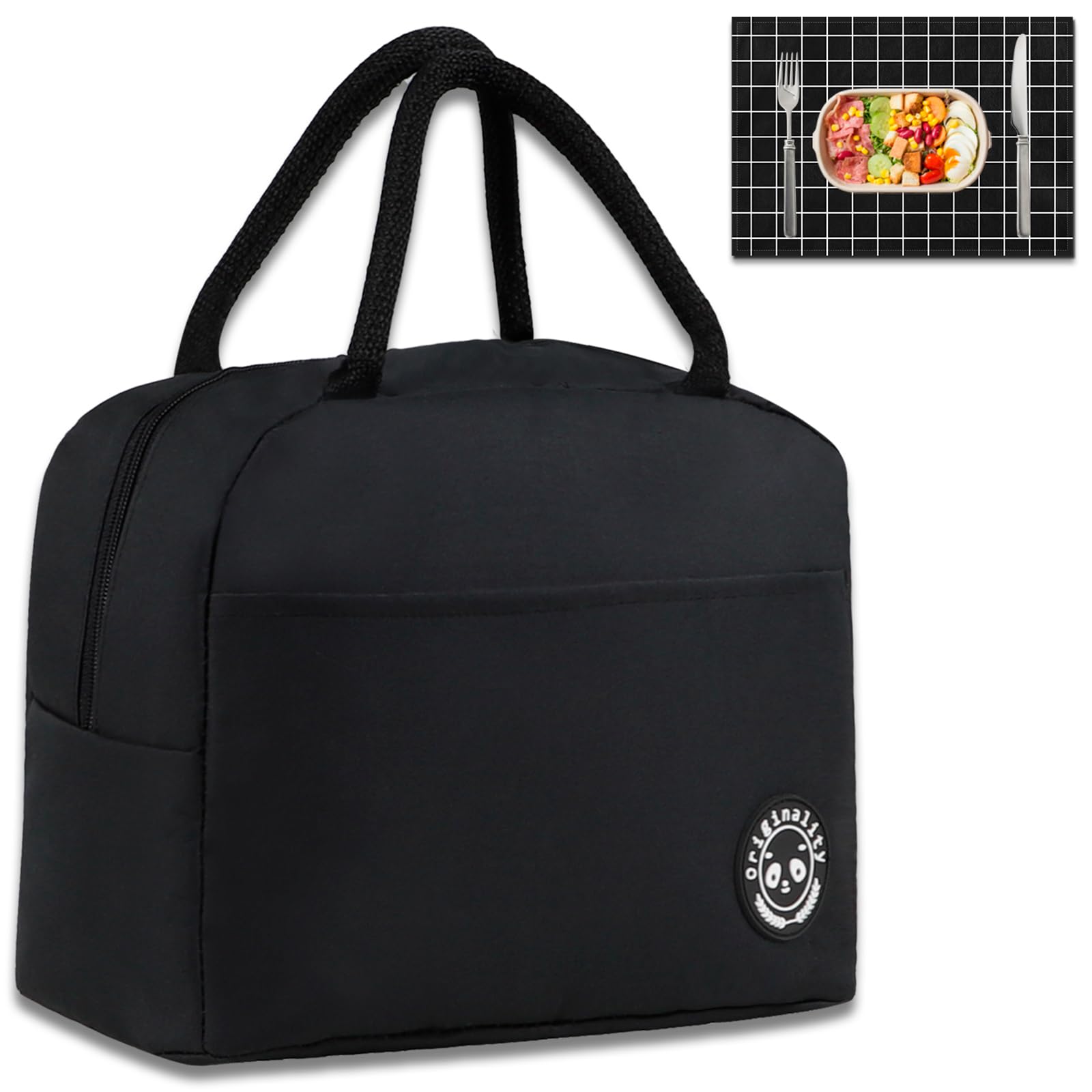 Lunch Bag Women with Placemats，Lunch Box for Women Men Reusable Insulated Bento Box,Leakproof Cooler Bag, High Capacity Womens Lunch Bags - Black