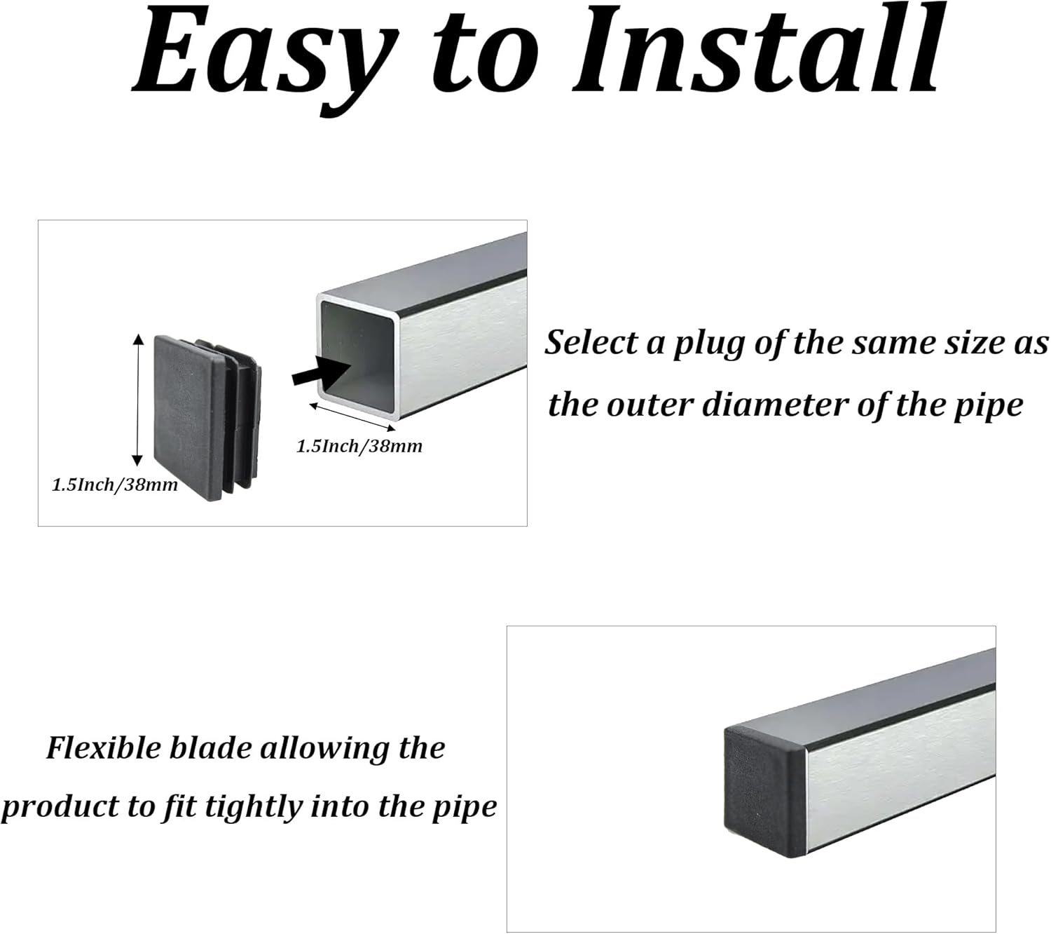 24PCS (1-1/2Inch)/38mm Square Plastic Hole Plug, Black Furniture Finishing Sliders, Square Pipe Tubing End Cap, Plastic Insert End Caps for Square Metal Tube