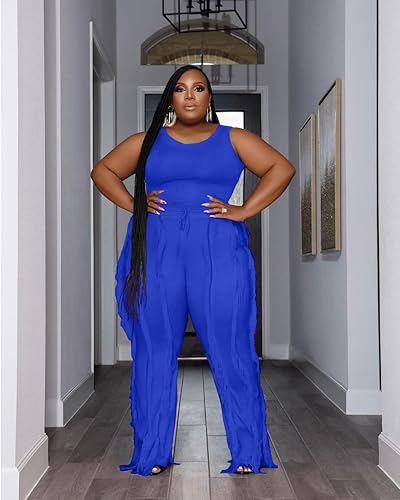 Miniatura 2 de PRIVIMIX Conjunto de 2 piezas para mujer, talla grande, con flecos, con borlas, pantalones largos, sin mangas, camiseta sin mangas, ropa