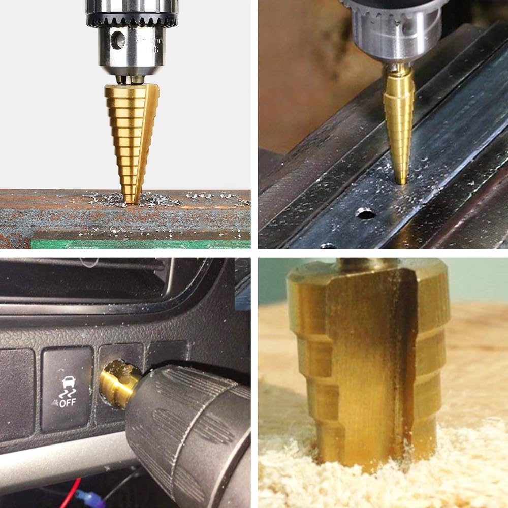 1/4" Esagono Codolo 4-32mm Titanio Rivestito Spirale Scanalata HSS Trapano per Plastica, Legno, Metallo Multi-Foro Conico