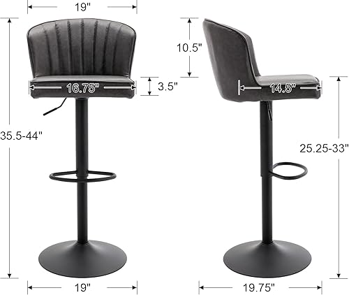 Miniatura 34 de EALSON Juego de 2 taburetes de bar modernos con respaldo tapizado de cuero con reposapiés de metal, cómodas sillas de isla para mostrador de cocina,