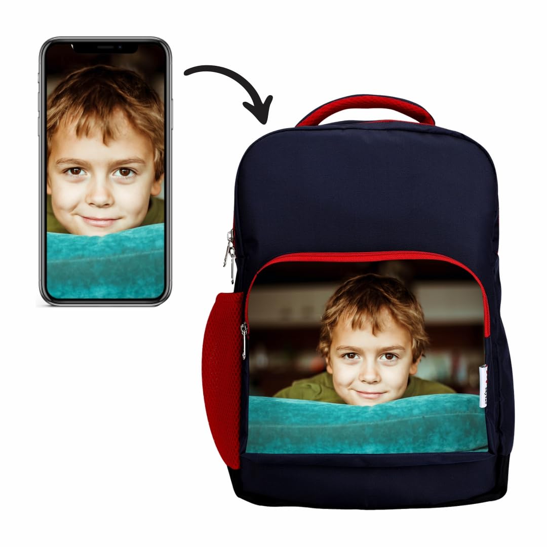 Personalized Kids Backpack – Customise and Personalised School Bag for Boys & Girls (Age 2–10) | Printed Photo bag for Nursery, Picnic & Travel | Lightweight, Durable | Navy & Red-image-11