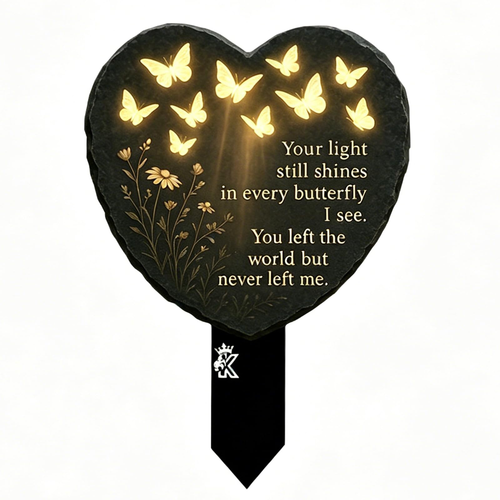 Heart Shaped Grave Memorial Ornament, Weatherproof Butterfly Engraved Cemetery Marker with Ground Stake, Outdoor Durable Graveside Decoration for Memorial Garden, Sympathy Bereavement Tribute Plaque